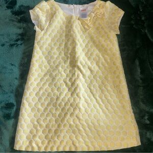Gymboree Girls Yellow Textured Dot Shift Dress with Bow Accent Sz 5
